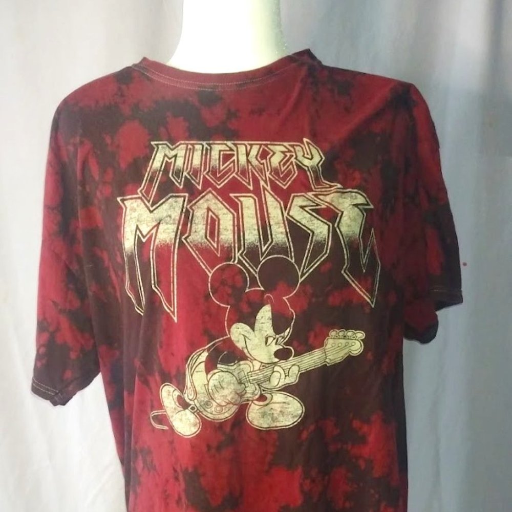 Disney Metal Rocker Guitar Punk Edgy Tie Dye Bleach Dye Mickey Mouse Tee Shirt